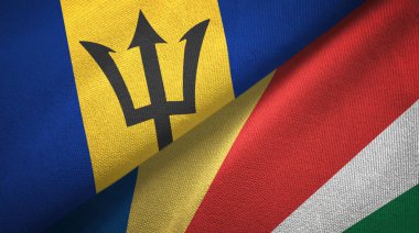 Barbados ve Seyşeller iki bayrak tekstil kumaş, kumaş doku