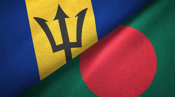 Barbados and Bangladesh two flags textile cloth, fabric texture