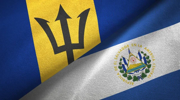 Barbados y El Salvador dos banderas tela textil, textura de la tela — Foto de Stock