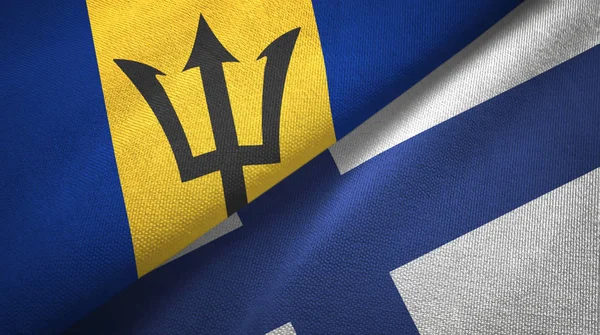 Barbados a Finsko dvě vlajky textilní tkaniny, textura textilií — Stock fotografie
