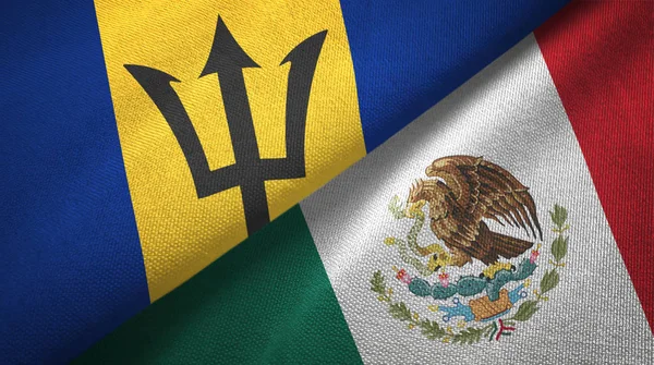 Barbados och Mexiko två flaggor textil tyg, tyg konsistens — Stockfoto