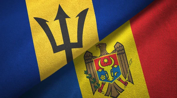 Barbados e Moldávia duas bandeiras de pano têxtil, textura de tecido — Fotografia de Stock
