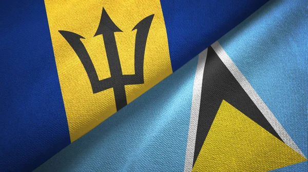 Barbados and Saint Lucia two flags textile cloth, fabric texture — Stock Photo, Image