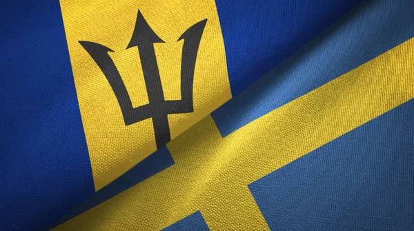 Barbados and Sweden two flags textile cloth, fabric texture