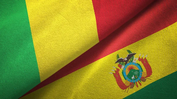 Mali en Bolivia twee vlaggen textiel doek, weefsel textuur — Stockfoto