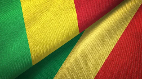 Mali en Congo twee vlaggen textiel doek, weefsel textuur — Stockfoto