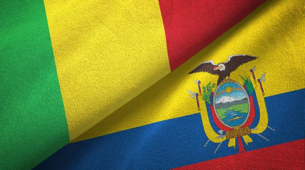 Mali och Ecuador två flaggor textil trasa, tyg konsistens — Stockfoto