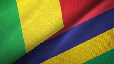 Mali ve Mauritius iki bayraklar tekstil kumaş, kumaş doku