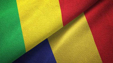 Mali ve Romanya iki bayrak tekstil kumaş, kumaş doku
