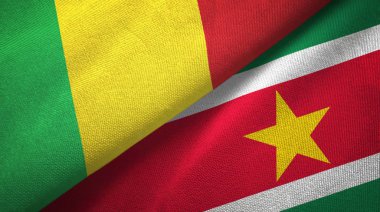Mali ve Surinam iki bayrak tekstil kumaş, kumaş doku