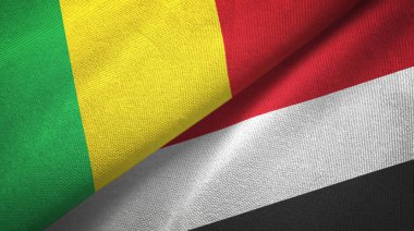 Mali ve Yemen iki bayrak tekstil kumaş, kumaş doku