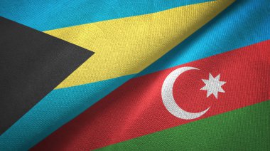 Bahamalar ve Azerbaycan iki bayrak lı tekstil kumaş, kumaş dokusu 