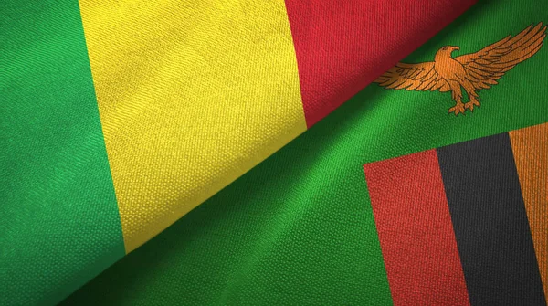 Mali e Zambia due bandiere tessuto, tessitura tessuto — Foto Stock