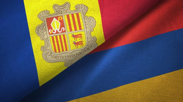 Andorra och Armenien två flaggor textil tyg, tyg konsistens — Stockfoto