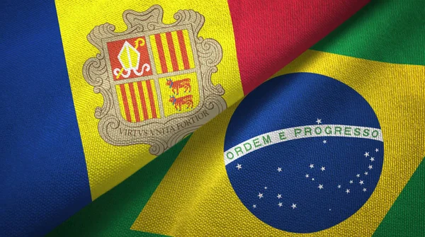 Андорра и Бразилия два флага текстильная ткань, текстура ткани — стоковое фото