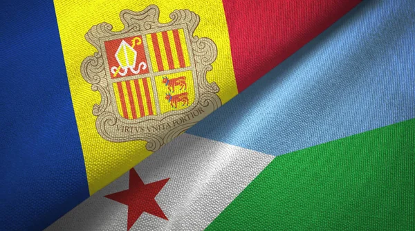 Andorre et Djibouti deux drapeaux tissu textile, texture du tissu — Photo