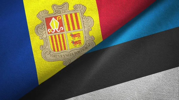 Andorra och Estland två flaggor textil tyg, tyg konsistens — Stockfoto