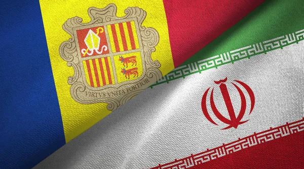 Andorra and Iran two flags textile cloth, fabric texture — Stock Photo, Image