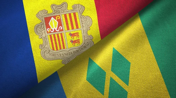Andorra y San Vicente y las Granadinas dos banderas de tela textil — Foto de Stock