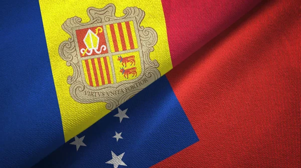 Andorra ve Samoa iki bayrak tekstil kumaş, kumaş doku — Stok fotoğraf