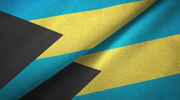 Bahama-szigetek két zászló textil ruhával, szövet textúra — Stock Fotó