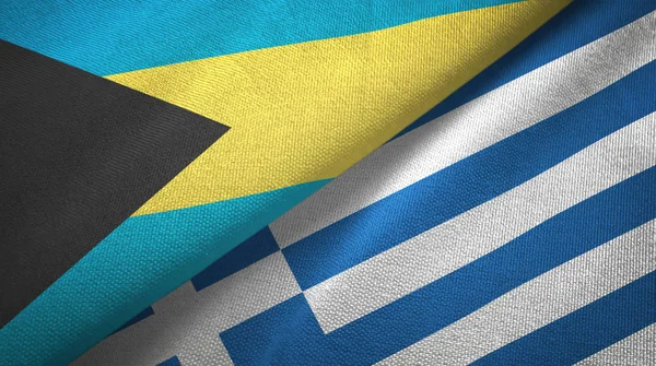 Bahamas und Griechenland zwei Flaggen Textiltuch, Textur — Stockfoto