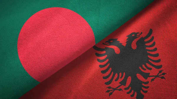 Bangladesh and Albania two flags textile cloth, fabric texture