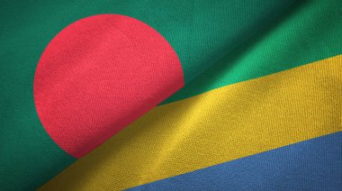 Bangladeş ve Gabon iki bayraklar tekstil kumaş, kumaş doku