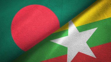 Bangladeş ve Myanmar iki bayraklar tekstil kumaş, kumaş doku