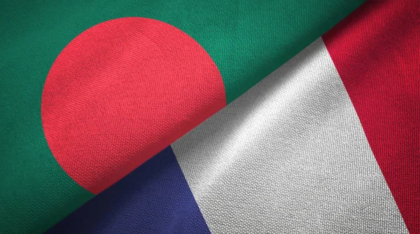 Bangladesh and France two flags textile cloth, fabric texture