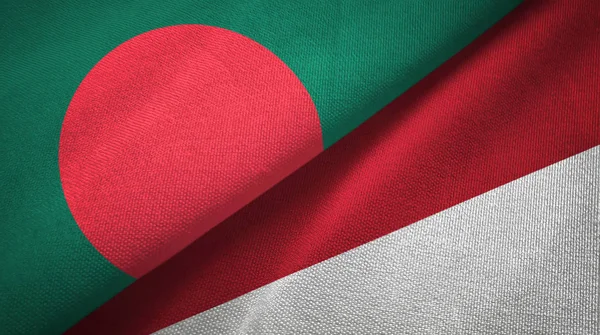 Bangladesh and Indonesia two flags textile cloth, fabric texture