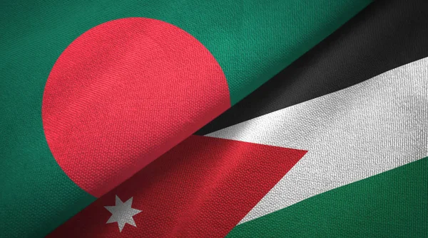 Bangladesh and Jordan two flags textile cloth, fabric texture