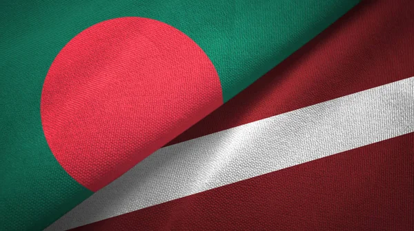 Bangladesh and Latvia two flags textile cloth, fabric texture