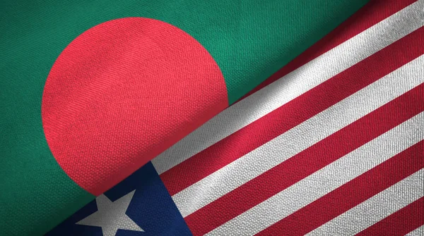 Bangladesh and Liberia two flags textile cloth, fabric texture