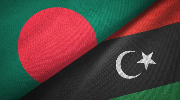 Bangladesh and Libya two flags textile cloth, fabric texture