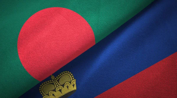 Bangladesh and Liechtenstein two flags textile cloth, fabric texture