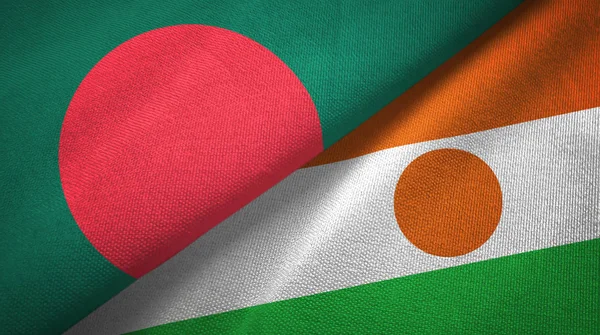 Μπαγκλαντές και Νίγηρας δύο σημαίες υφαντικών υφασμάτων, υφή υφάσματος — Φωτογραφία Αρχείου