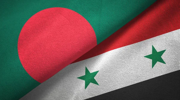 Bangladesh and Syria two flags textile cloth, fabric texture
