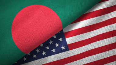 Bangladesh and United States two flags textile cloth, fabric texture clipart