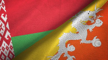 Beyaz Rusya ve Butan iki bayrak tekstil kumaş, kumaş doku