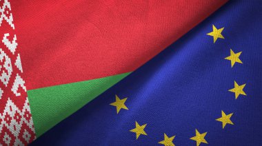 Beyaz Rusya ve Avrupa Birliği iki bayrak tekstil kumaş, kumaş doku