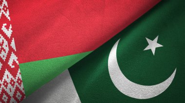 Beyaz Rusya ve Pakistan iki bayraklar tekstil kumaş, kumaş doku
