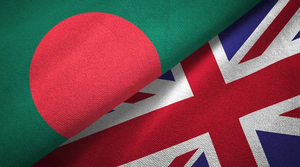 Bangladesh and United Kingdom two flags textile cloth, fabric texture