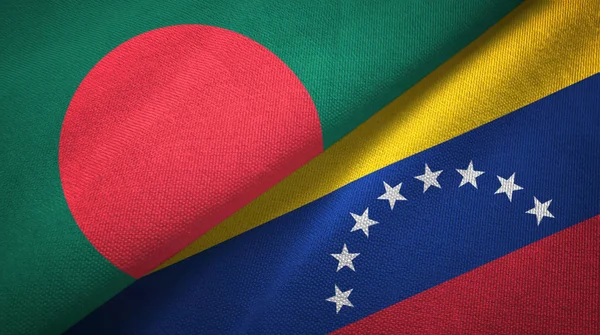 Bangladesh and Venezuela two flags textile cloth, fabric texture