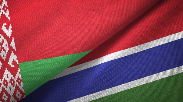 Η Λευκορωσία και η Γκάμπια δύο σημαίες κλωστοϋφαντουργίας ύφασμα, υφή υφάσματος — Φωτογραφία Αρχείου