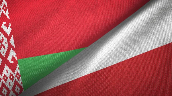 Belarus and Poland two flags textile cloth, fabric texture — Stock Photo, Image