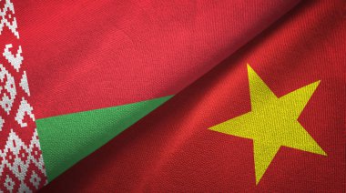 Beyaz Rusya ve Vietnam iki bayraklar tekstil kumaş, kumaş doku