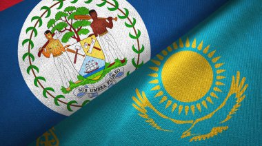 Belize ve Kazakistan iki bayraklı tekstil kumaş, kumaş doku