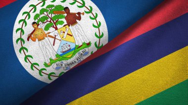 Belize ve Mauritius iki bayraklar tekstil kumaş, kumaş doku