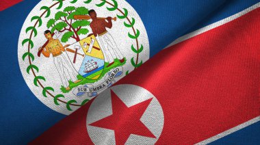 Belize ve Kuzey Kore iki bayraklar tekstil kumaş, kumaş doku
